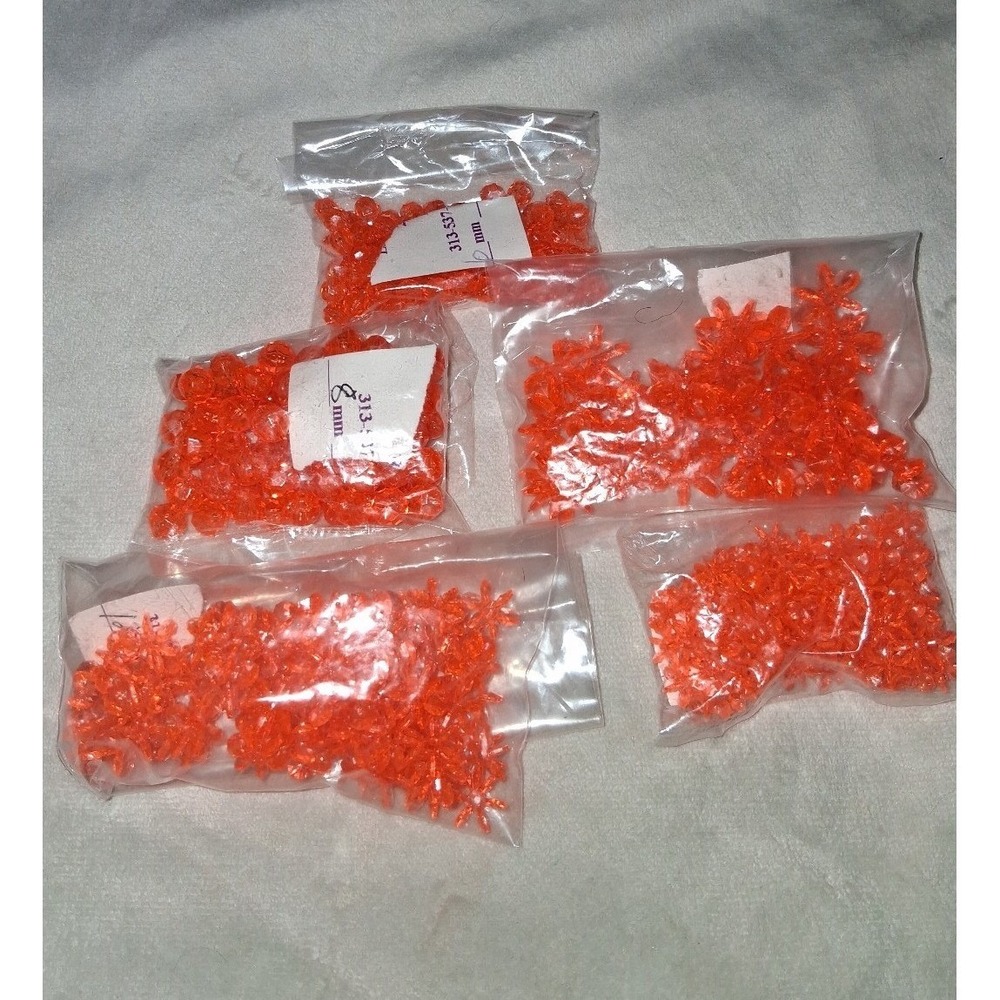 Bright Orange Acrylic Bead Mix 6mm-18mm 3 oz Faceted Flower Jewelry Craft Lot